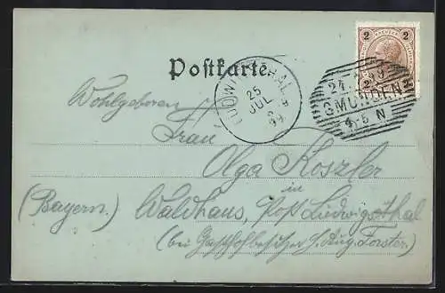 Mondschein-AK Traunstein, Dampfer in Fahrt