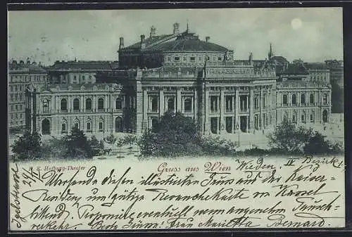Mondschein-AK Wien, Hofburg-Theater mit Anlagen aus der Vogelschau