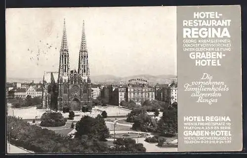 AK Wien, Hotel Regina neben Kirche, Freiheitsplatz 16, Graben-Hotel, Dorotheergasse 3-5