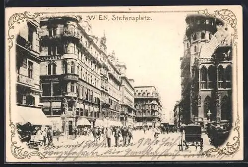 AK Wien, Stefansplatz mit Droschken und Passanten