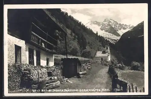 AK Vals bei St. Jodock, Blick zur Geraer Hütte, Ortspartie mit Kirche