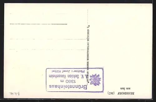 AK Nussdorf am Inn, Ortspartie mit Denkmal und Gipfelblick