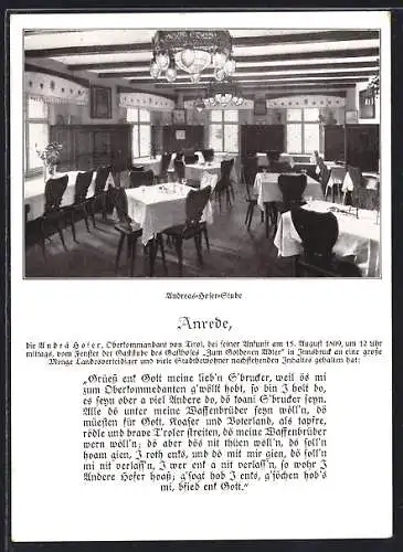 AK Innsbruck, Hotel Zum gold. Adler, Andreas-Hofer-Stube, Herzog-Friedrich-Strasse