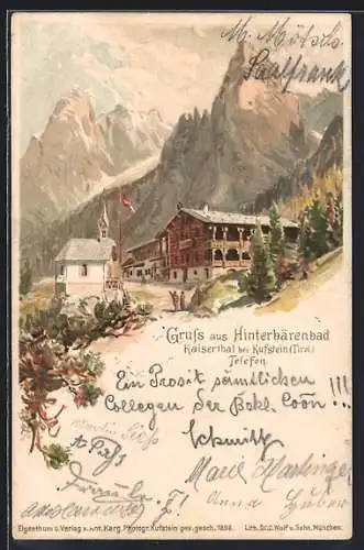 Lithographie Hinterbärenbad, Kleine Kapelle und Wirtschaft