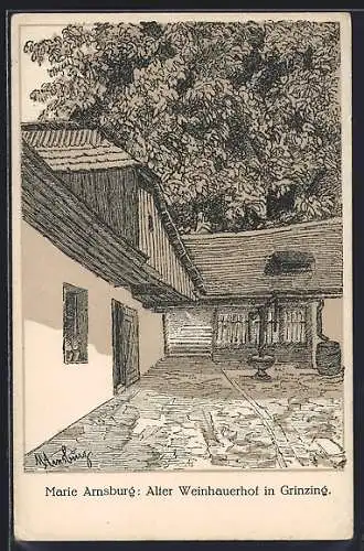 Künstler-AK Wien, Grinzing, Maria Arnsburg, Alter Weinhauerhof
