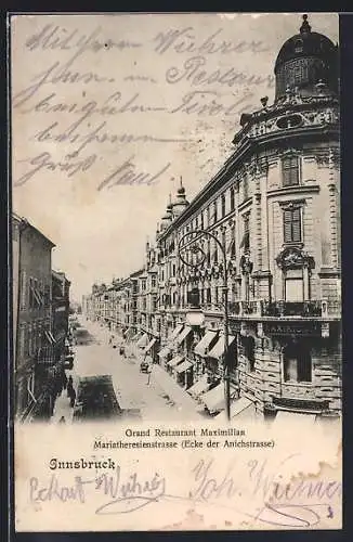AK Innsbruck, Grand Restaurant Maximilian, Mariatheresienstrasse Ecke Anichstrasse