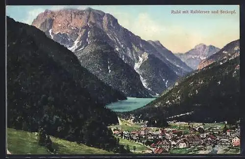AK Raibl, Ortsansicht mit Raiblersee und Seekopf