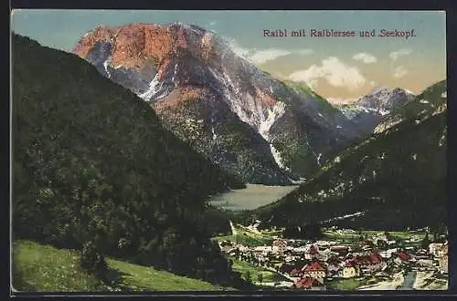 AK Raibl, Ortsansicht mit Raiblersee und Seekopf