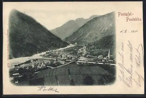 AK Pontebba, Ortsansicht im Tal