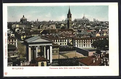 AK Milano, Panorama della Citta visto da Porta Ticinese