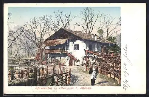 AK Obermais b. Meran, Blick auf einen Bauernhof