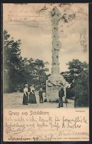 AK Berlin-Grunewald, Denkmal Schildhorn mit Besuchern