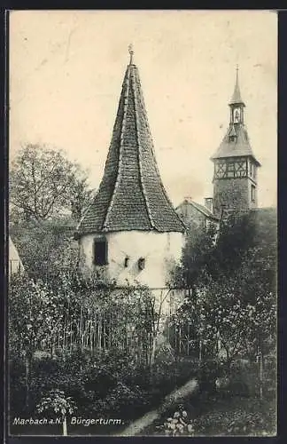 AK Marbach a. N., Blick auf den Bürgerturm