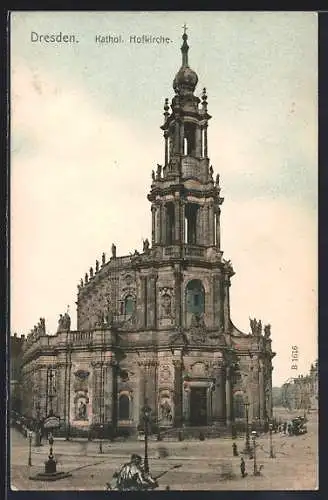 AK Dresden, Kath. Hofkirche mit Strassenpartie, Strassenbahn