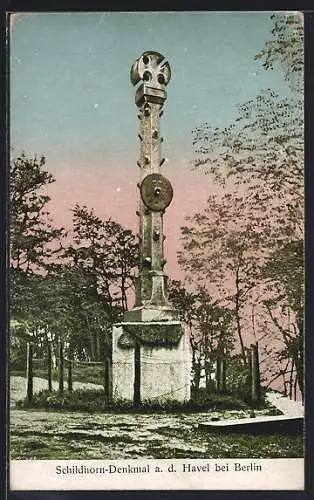 AK Berlin-Grunewald, Schildhorn a. d. Havel, Blick auf das Schildhorn-Denkmal