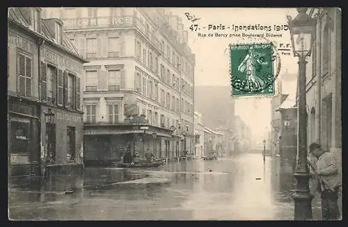 AK Paris, Inondations 1910 Rue de Bercy prise Boulevard Diderot