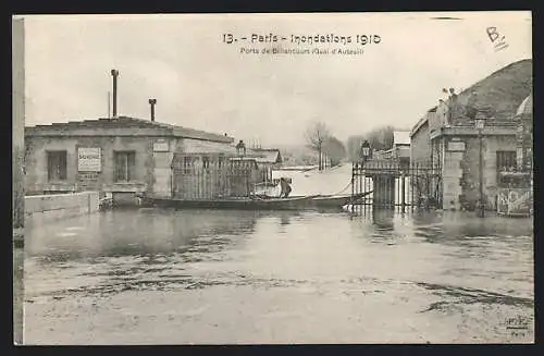 AK Paris, Inondations 1910, Porte de Billancourt (Quai d`Auteuil) inondée