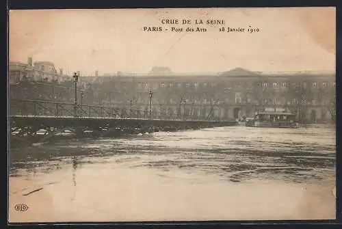 AK Paris, Crue de la Seine au Pont des Arts, 28 Janvier 1910