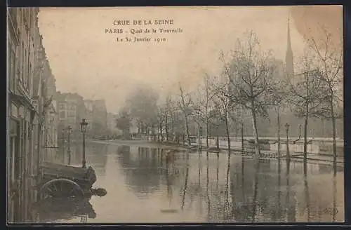 AK Paris, Crue de la Seine au Quai de la Tournelle en 1910