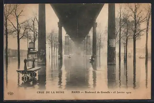 AK Paris, Crue de la Seine au Boulevard de Grenelle, 28 Janvier 1910