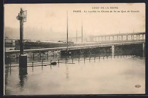 AK Paris, La crue de la Seine 1910, la tranchée du Chemin de fer au Quai de Grenelle