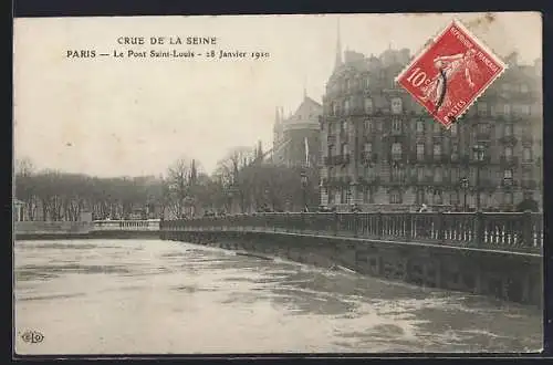 AK Paris, Crue de la Seine au Pont Saint-Louis, 28 Janvier 1910