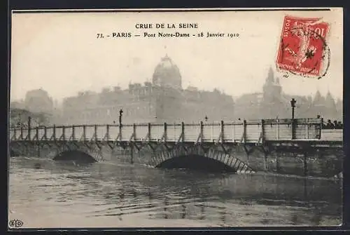 AK Paris, Crue de la Seine 1910, Pont Notre-Dame submergé le 28 janvier