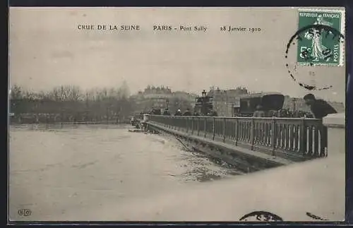 AK Paris, Crue de la Seine au Pont Sully, 28 Janvier 1910