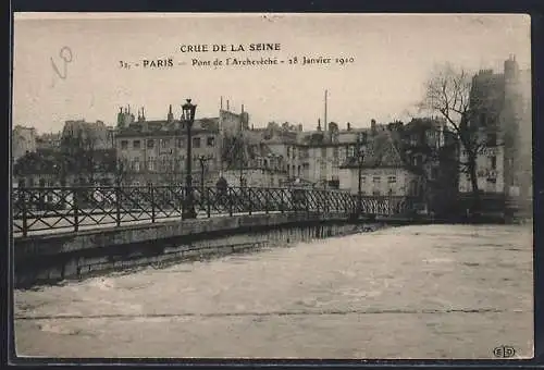 AK Paris, Crue de la Seine 1910, Pont de l`Archevêché inondé le 28 janvier