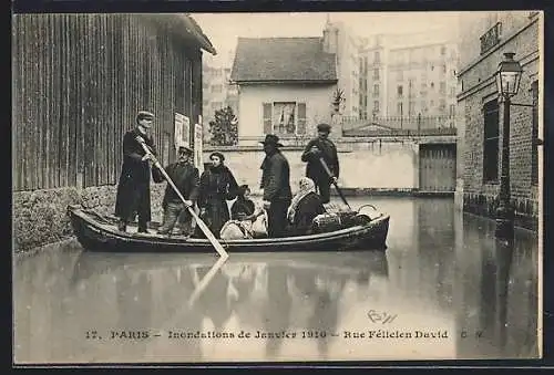 AK Paris, Inondations de Janvier 1910, Rue Félicien David