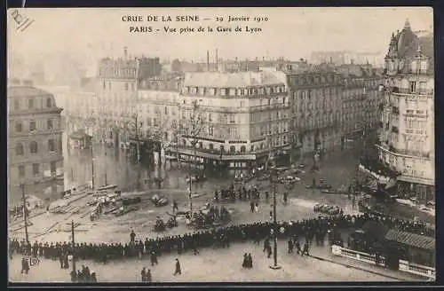 AK Paris, Vue prise de la Gare de Lyon pendant la crue de la Seine 1910