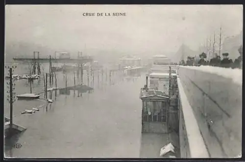 AK Paris, Crue de la Seine avec structures inondées
