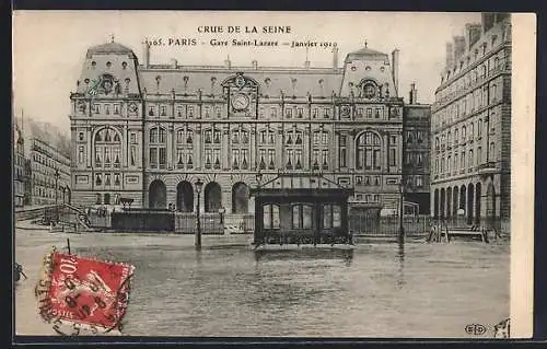 AK Paris, Crue de la Seine à la Gare Saint-Lazare, janvier 1910