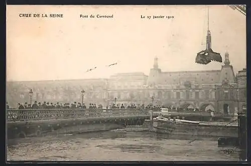 AK Paris, Crue de la Seine, Pont du Carrousel, 27 janvier 1910