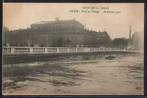 AK Paris, Crue de la Seine au Pont au Change, 1910