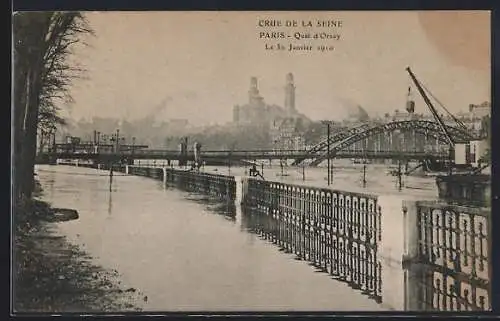 AK Paris, Crue de la Seine, Quai d`Orsay, 1910