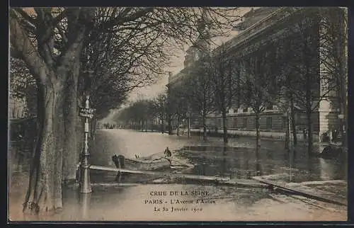 AK Paris, Crue de la Seine 1910, L`Avenue d`Antin inondée