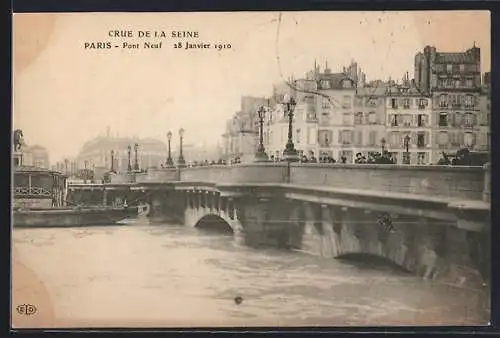 AK Paris, Crue de la Seine au Pont Neuf, 28 Janvier 1910