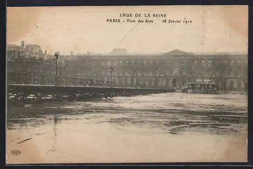 AK Paris, Crue de la Seine 1910, Pont des Arts sous les eaux