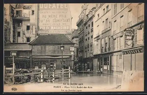AK Paris, Place Saint-André-des-Arts inondée lors de la crue de 1910