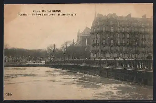 AK Paris, Crue de la Seine au Pont Saint-Louis, 28 Janvier 1910