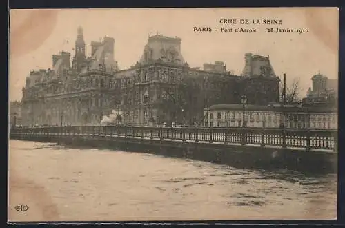 AK Paris, Crue de la Seine 1910, Pont d`Arcole et Hôtel de Ville inondés