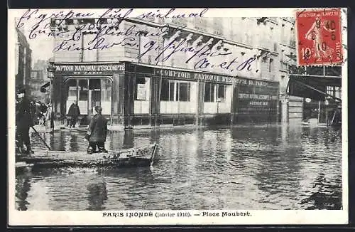 AK Paris, Place Maubert inondée lors de la crue de janvier 1910