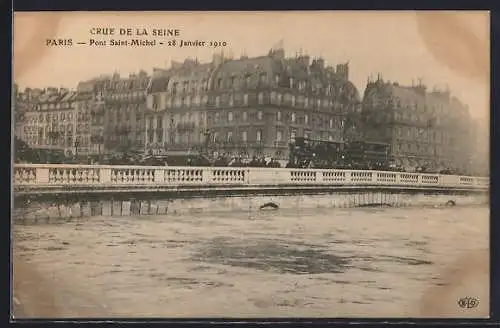 AK Paris, Crue de la Seine au Pont Saint-Michel, 28 Janvier 1910