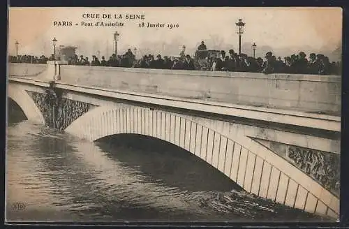 AK Paris, Crue de la Seine au Pont d`Austerlitz, 1910