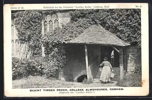 AK Cobham, Quaint Timber Porch, College Almshouses