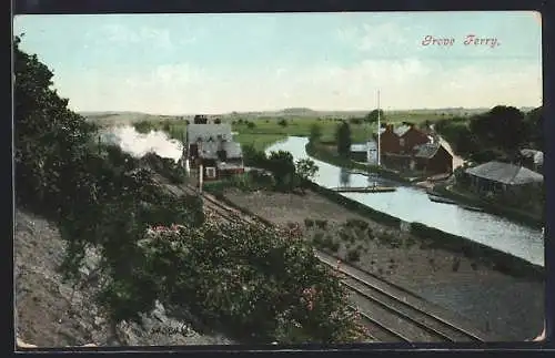 AK Grove Ferry, Ortsansicht mit Eisenbahn