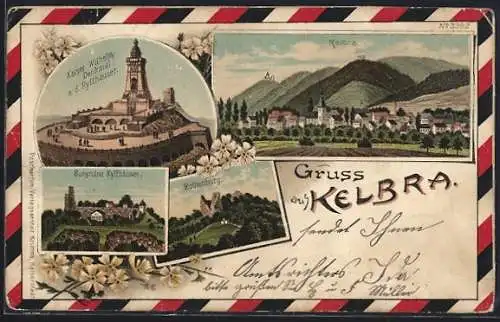 Lithographie Kelbra, Ortsansicht, Burgruine Kyffhäuser, Rothenburg
