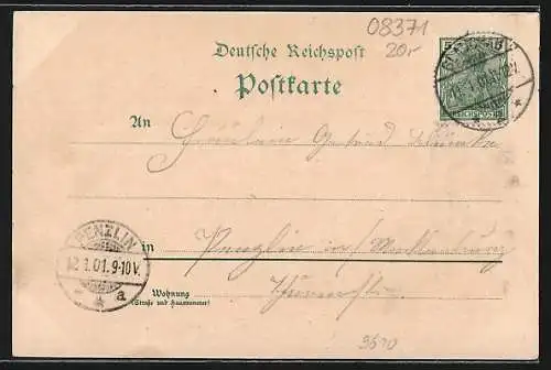 Lithographie Glauchau, Totalansicht mit Bahnhofstrasse
