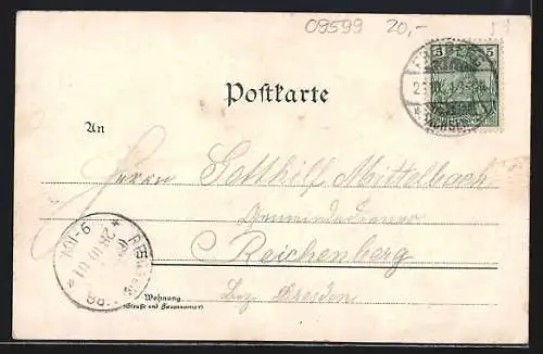 Lithographie Freiberg i. S., Jacobi-Kirche, Justizgebäude, Post